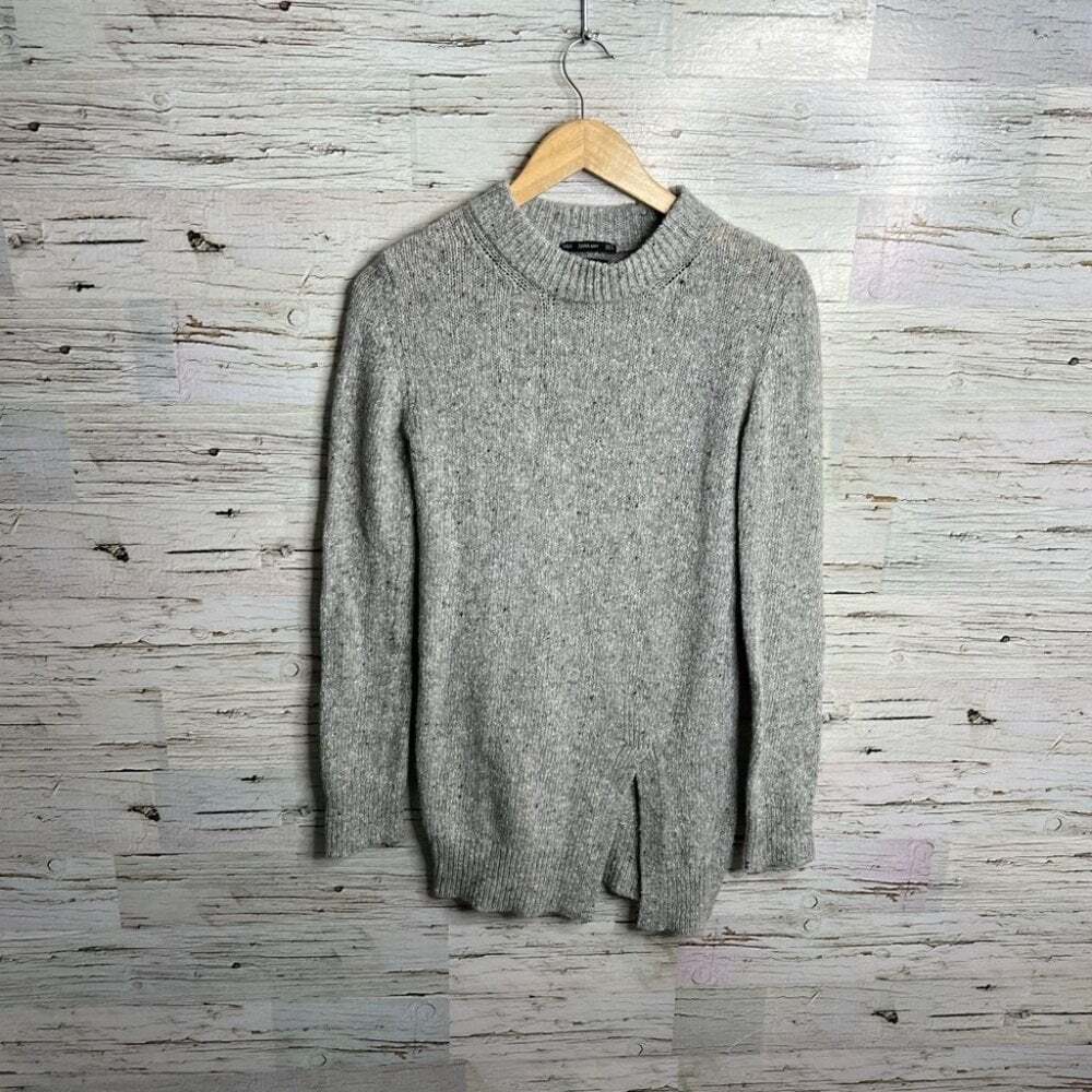 Zara gray sweater long sleeve long tunic slit crewneck size small
